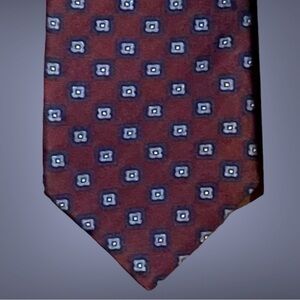 Crosby & Howard Men’s Burgundy and Blue Square Pattern Tie 100% Silk